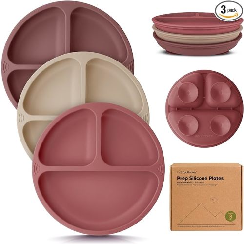 KeaBabies Suction Plates for Baby, Toddler - 3-Pack 100% Silicone Toddler Plates with Suction