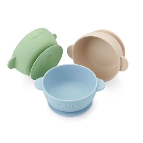 PandaEar Silicone Baby Bowls with Suction| 3 Pack Baby Suction Bowls for Baby Toddlers Infants Kids| Baby Food Feeding Bow Setl Food Grade Soft Safe BPA-Free (Brown Blue Green)