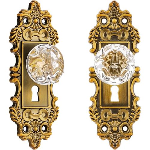 5.5 Inch Vintage Crystal Glass Cabinet Door Knobs 2 Pack, Antique Brass