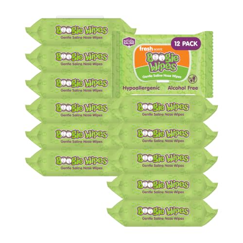Boogie Gentle Saline Nose Wipes Fresh Scent - 360 Count | Hypoallergenic & Alcohol-Free, Allergy Relief, Made with Natural Saline, Aloe, Chamomile & Vitamin E, Diaper Bag Essential