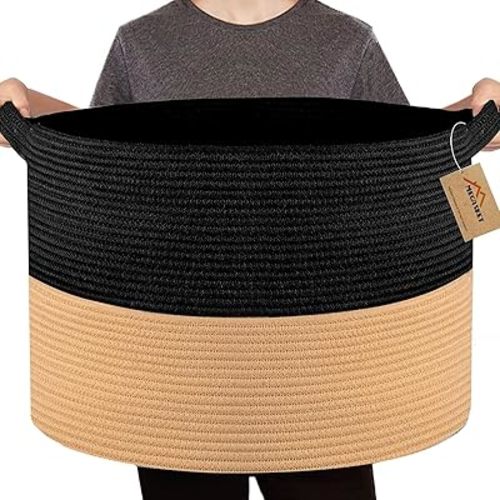 Extra Large Storage Basket, 22" X 14" Large Blanket Basket Living Room, Kids Toy Baskets Organizer Bins, Wicker Woven Cotton Rope Baskets for Storage, Blanket Storage, Baskets for Organizing