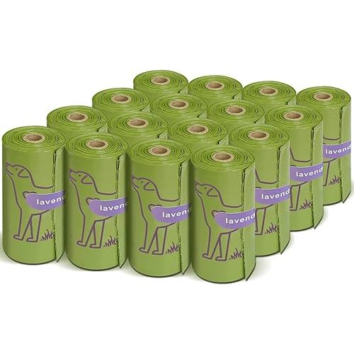 240 Count Lavender Scented 13” x 9” Dog Poop Bags Rolls, Leakproof Strong & Sturdy Waste Bags for Doggie Cat Pet