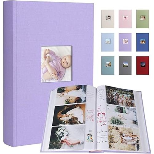 Photo Album 4x6 420 Photos With Writing Space, Linen Cover With Memo Slip-in Pockets, Pictures Album Book for Wedding, Kids, Travel, Family, Baby (Light Purple)