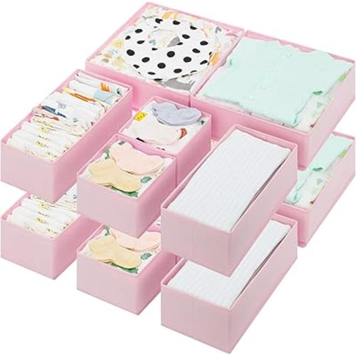 GRANNY SAYS Drawer Organizer Clothes, 12 Pack Dresser Organizer Bins for Nursery, Closet Organization and Storage Dividers for Clothing, Baby Clothes, Underwears, Pink