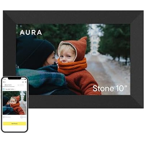 Aura Stone Digital Picture Frame - 10.1" HD Mat Display | Wirecutter's Best Digital Frame for Gifting - Send Photos Directly from Your Phone | Quick & Easy Setup Over WiFi - Free App | Black