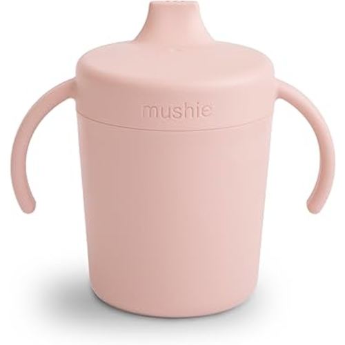 mushie Trainer Sippy Cup | Made in Denmark | Leak Resistant Twist-Off Lid & Handles | 6 Months + (Blush)