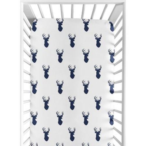 Sweet Jojo Designs Boy Baby Fitted Crib Sheet Stag Navy and White