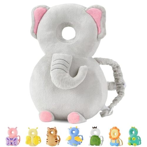 JunNeng Baby Head Protector Backpack, Toddler Walking Fall Head Protection, Grey Elephant