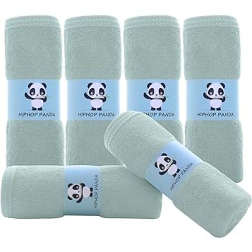 HIPHOP PANDA Baby Washcloths, Rayon Made from Bamboo - 2 Layer Ultra Soft Absorbent Newborn Bath Face Towel - Reusable Baby Wipes for Delicate Skin - Green, 6 Pack