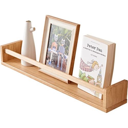 Floating Shelves, Oak Nursery Floating Shelves for Wall Mounted Bookshelf,Hanging Shelf for Kitchen, Living Room, Bedroom, Natural Wood Wall Shelves,24 Inch