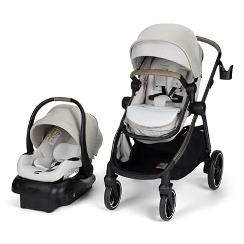Maxi-Cosi Zelia Pro 5-in-1 Travel System with Mico Pro Infant Car Seat and Baby Stroller Combo, Reversible Seat, Large Wheels, Adjustable Handle, Newborn to Toddler, Lightweight, Classic Oat