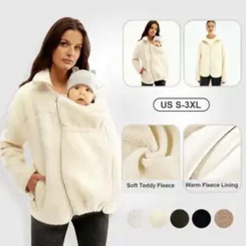 Pwest MAMA Women's 2-in-1 Casual Outerwear Coat, Soft Teddy Fleece Long-Sleeve Zippered Tops with Pocket, Detachable Babywearing Panel for Pre-Post Baby Use, Winter Warmth - Cream - BlackFriday,back to school,back to school haul,sohochic - TikTok Shop