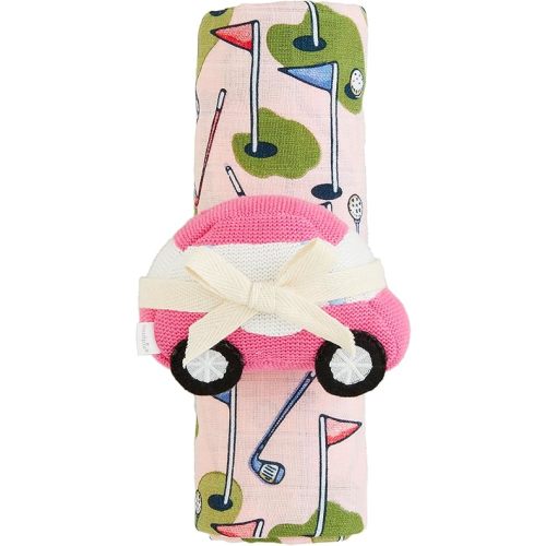 Mud Pie Kids Pink Golf Swaddle and Rattle; Swaddle 47" X 47" | Rattle 3" X 4 1/2"