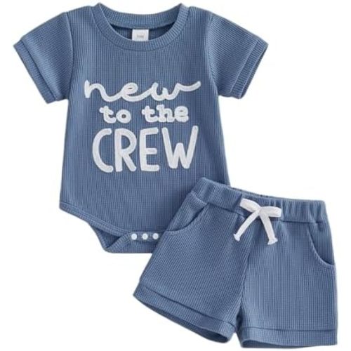 Tsultryofs Baby Boy Summer Clothes Newborn Infant Outfit Letter Embroidery Print Short Sleeve Romper with Shorts 2Pcs Set
