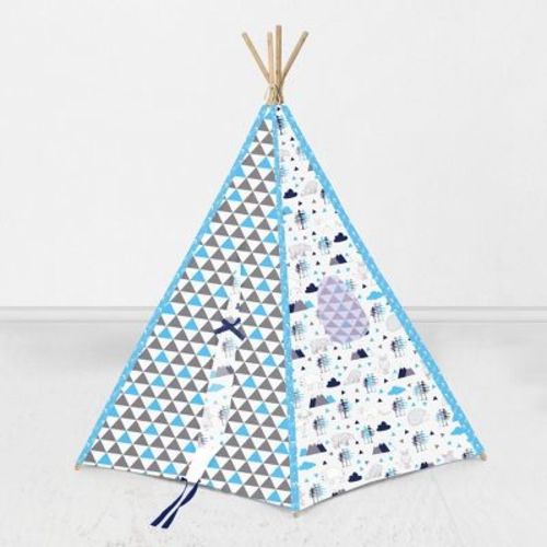 Bacati - Woodlands Aqua/Navy/Gray Play Tent for Kids/Toddlers, 100% Cotton Percale Fabric Cover