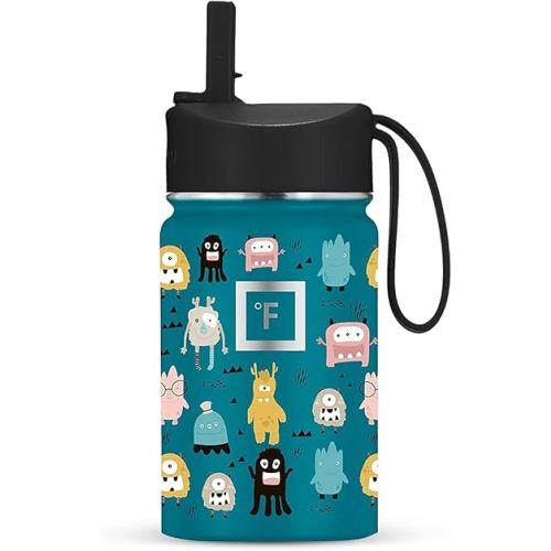 IRON °FLASK Kids Water Bottle - Straw Lid, 20 Name Stickers, Vacuum Insulated Stainless Steel, Double Walled Tumbler Travel Cup, Thermos Mug - Monsters Crew, 10 Oz