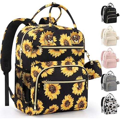 Diaper Bag Backpack,Baby Essentials Diapers Bag with Pacifier Case,Multipurpose Stylish Large Capacity Travel Backpack for Baby Girl/Boy(M-Sunflower)