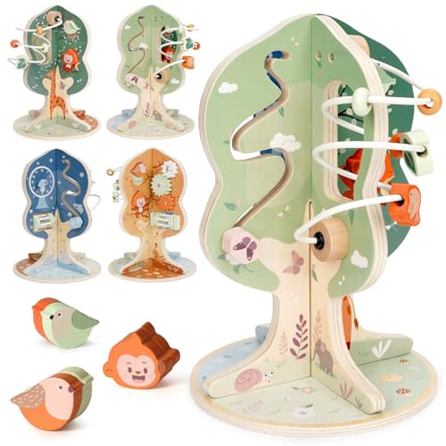Joyreal Montessori Toys for 1 Year Old - 8-in-1 Wooden Activity Cube, Montessori Baby Activity Center for 1+ Year Old, Educational Toy for Toddlers, Ideal Gift for Boys and Girls with Seasonal Theme