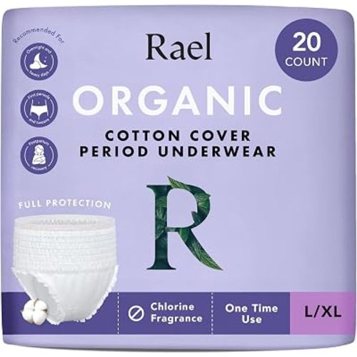 Rael Disposable Period Underwear, Organic Cotton Cover (Size L-XL, 20 Ct)