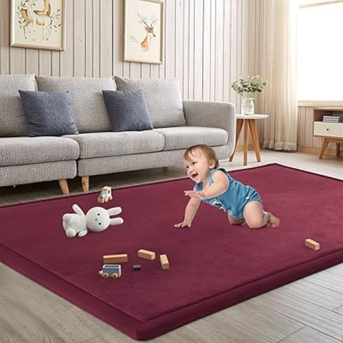 Baby Play Mat for Floor Nursery Muscle Mat Area Rug Playroom Rug 50"x50" Elastic Foam 1.3" Thick Crawling Mat for Babies,Toddlers, Infants,Kids (Burgundy)