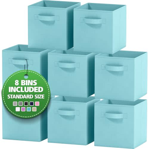 Royexe Storage Cubes Pack Of 8 - Standard Size Cube Storage Bin 10.5x10.5x11 With Dual Handles For Easy Carrying- Fabric Storage Bins Collapsible (Blue)