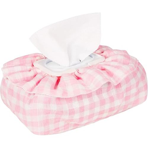 Whiidoom Baby Wipes Cover – Muslin Cotton Wipes Dispenser, Universal Size Fits All Wipes & Tissues, Diaper Pouch for Nursery, Living Room & Diaper Station (Pink)