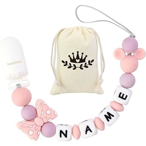 Personalized Baby Pacifier Clips With Name Personalized Stroller Clip Teddy Bear Baby Gifts (Pink)