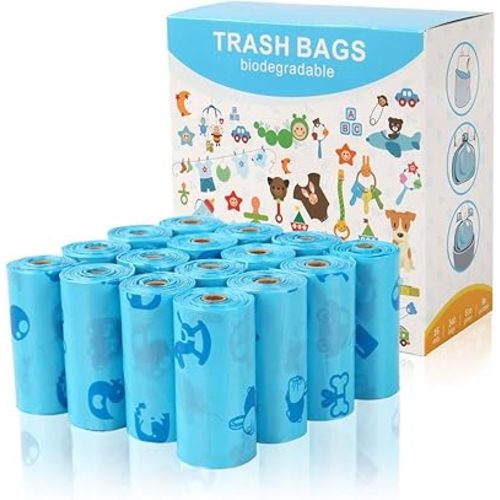 Baby Disposable Diaper Sacks Bags Nappy Sacks Waste Bin Bags Biodegradable Disposal Bags Easy-Tie Ideal for Nappies Rubbish Incontinence Pants and Pads (16 Rolls/ 240PCS)