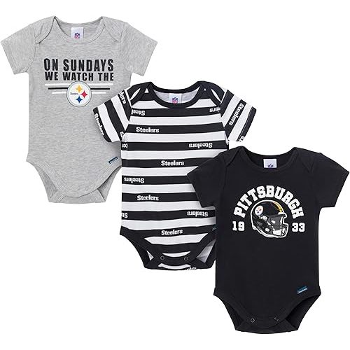 Gerber Baby Boys' NFL 3-Pack Onesie Bodysuit, Steelers, NFL 3-Pack6 Months