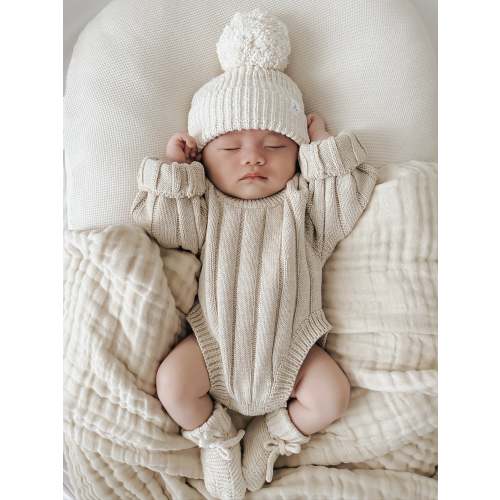 Wide Ribbed Knit Onesie ‘Oatmeal’