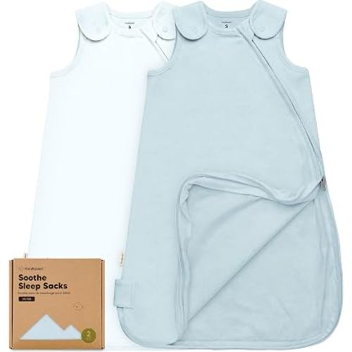 2-Pack Organic Baby Sleep Sacks, 100% Cotton 0.5TOG (Glacier, 6-18M)