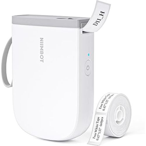 NIIMBOT Label Maker with Tape D11 0.5 Inch Bluetooth 300 DPI Portable Label Printer Rechargeable White