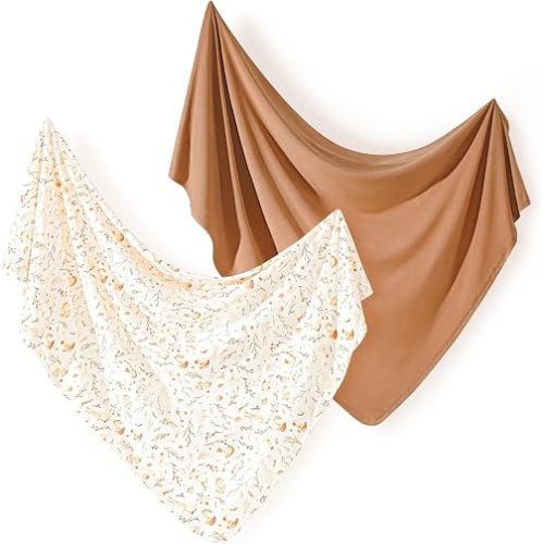 Newborn Swaddle Blanket, Ultra Soft Stretchy Jersey Knit Receiving Blankets 2 Pack, Comfortable and Lightweight, Easy to Swaddle Baby Snug and Cozy, Extra Large Size 33 x 44