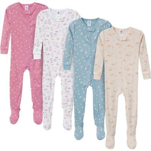 Gerber Baby Girls' Snug Fit Footed Pajamas, 4-Pack, Dogs, 0-3 months