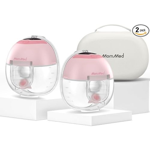 MomMed S33 Wearable Breast Pump with Case, Ultra-Quiet in-Bra Pump for Work & Night, One-Tap Pause, Night Light, Leakproof, 4 Modes 9 Levels, 17/19/21mm Inserts (Pink, Double Pro (with Case))