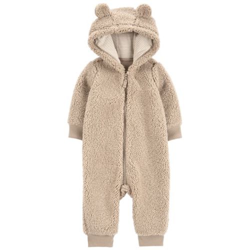 Baby Teddy Fleece Bear Zip-Up Jumpsuit - Brown | Carter's