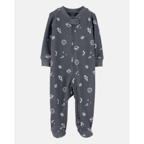 Baby Boy Space Print 2-Way Zip Waffle Knit Sleep & Play Pajamas - Grey | Carter's