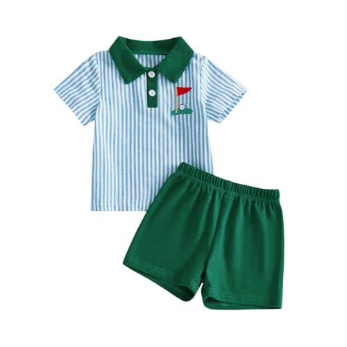 Toddler Baby Boy Summer Clothes Sailboat Golf Embroidery Collared Short Sleeve Shirt Shorts 2Pcs Set Baby Boy Outfit