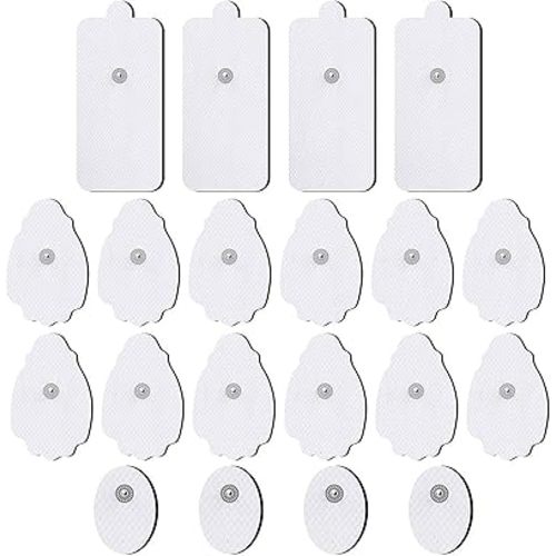 TENS/EMS Unit Replacement Pads NURSAL 20 Pack 3.5mm Snap Electrode Patches for Electrotherapy, Reusable Self-Adhesive Electrodes Pads, Compatible with Belifu, AVCOO, MEDVICE TENS (White)
