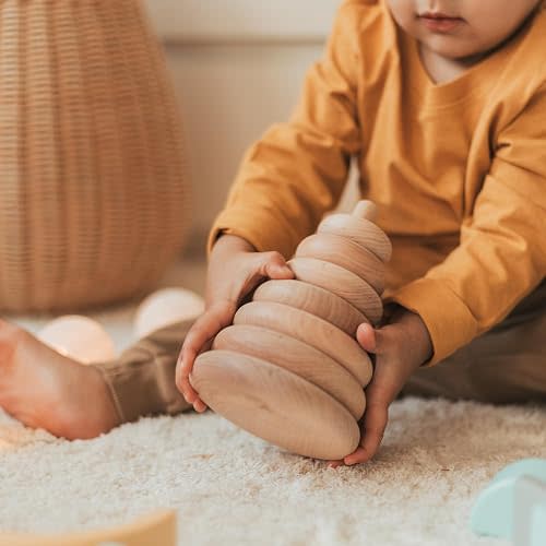 Ring Wooden Stacking Toy Montessori Wooden Pyramid Gifts for Toddlers Natural Baby Toy Pyramid Handcrafted Toy for 1 Year Old