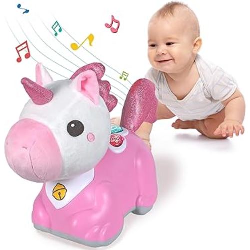 iPlay, iLearn Unicorn Baby Musical Toy, Infant Crawling Toys for 6-9 9-12 12-18 Month, Baby Tummy Time Toddler Musical Light Toy for Age 0-2, 1 Year Old Boys Girls 1st Birthday Gift - Unicorn