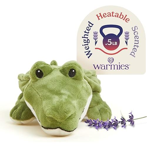 warmies Junior Microwavable & Weighted Stuffed Animals, Alligator - Heated Stuffed Animal Plushie for Warmth & Comfort - Cute Soft Plush Toys for Adults & Children (Boys, Girls, Babies & Toddlers)