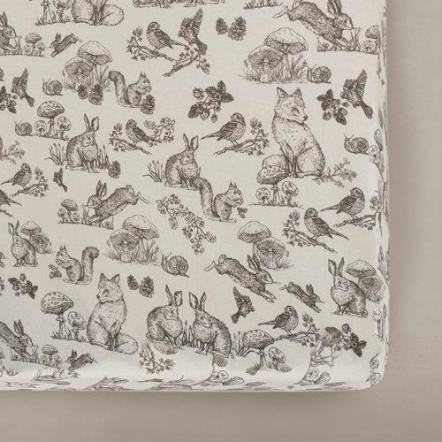 Oilo Crib Sheet, Breathable, Fitted, Organic Cotton Jersey, 300-Thread, Machine Wash, Fits Standard Crib (28" x 52" x 6"), Toddler Bedding, Heirloom Organic Collection, Woodland Animals