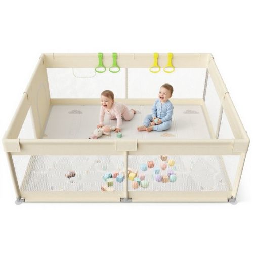 Fodoss 59x71in Baby Playpen with Mat – Safe Activity Center & Fence for Babies and Toddlers, Indoor & Outdoor Use (Mountain-yellow)