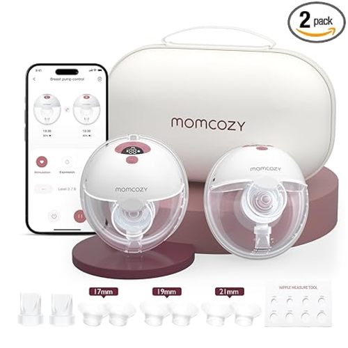Momcozy M5 Smart APP Controlled Wearable Breast Pump, Hands-Free Wireless Electric Pump, 3 Modes 9 Suction Levels, BPA-Free, Portable Lightweight, 24mm Flange, 2-Pack Cozy Red