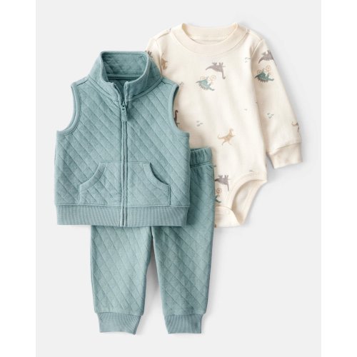 Baby Boy 3-Piece Quilted Dinosaur Little Vest Set - Green/Ivory | Carter's