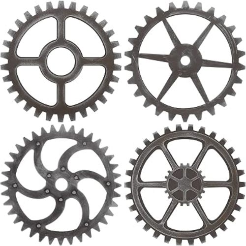 4 Pieces Wooden Industrial Steampunk Style Gear Wheel Wall Decoration 10 Inch Vintage Wooden Gear Combination Farmhouse Hanging Wall Decor for Home Wall Bar Decor Art Craft Wall Decor (Silver)