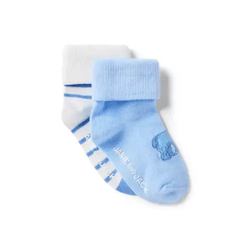 Baby Peek-A-Blue And Jet Ivory Stripe Baby Stripe And Bear Sock 2-Pack by Janie and Jack