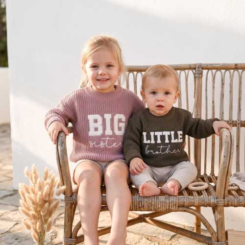 Embroidered Big Brother Big Sister Pullover, Handmade Cottagecore Knit, Sibling Matching Outfit, Personalized Toddler Keepsake