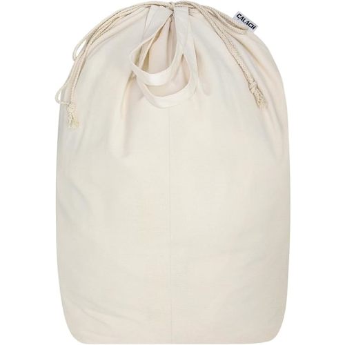 Canvas Laundry Bags with Handles & Square Base 16"Lx16"W x27.6"H, Extra Large Heavy Duty Laundry Basket Hamper Liner, Washable Drawstring Dirty Clothes Bag Canvas Storage Sack(Beige,1 Pack)
